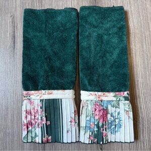 Vintage Avanti Hand Towels Set 2 Floral Cottage Green Shabby Chic Bath Decor